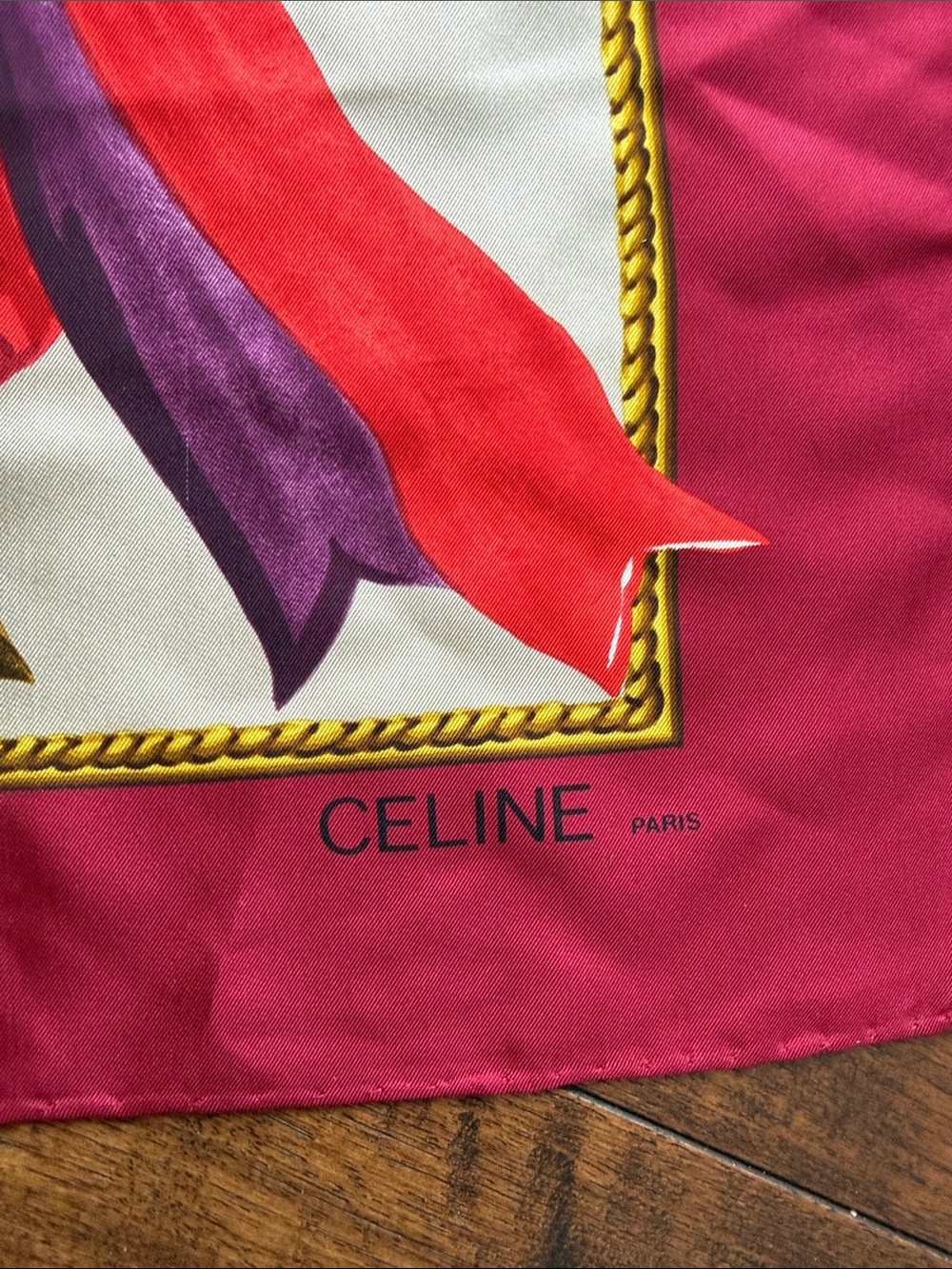 Celine Medallions Burgundy Silk Scarf 34x34” - Picture 2 of 7